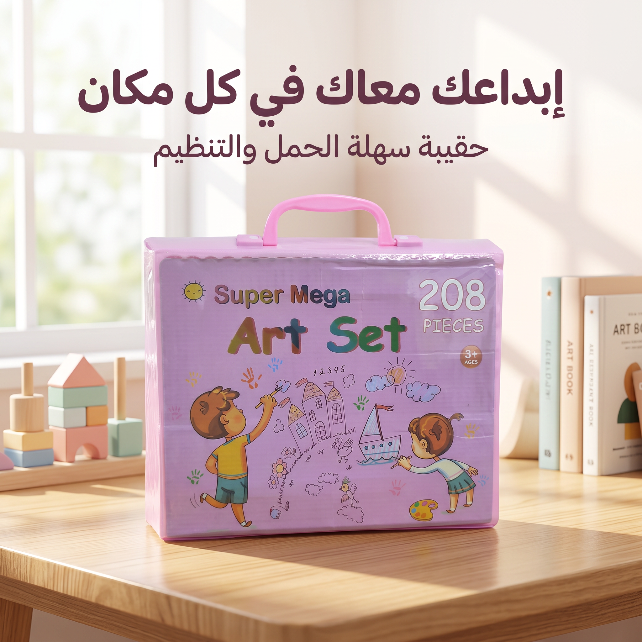 مجموعة أدوات فنية للأطفال مكونة من 208 قطع – مستلزمات رسم وتلوين وأعمال فنية يدوية