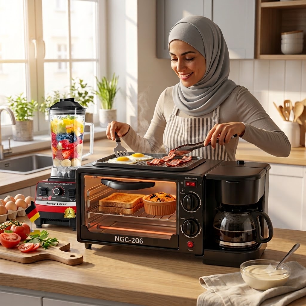 ميكروويف وقلاية وصانعة قهوة 3 في 1 نيو جولدن + الخلاط الألماني الأصلي مع مطحنة بضمان 6 شهور 