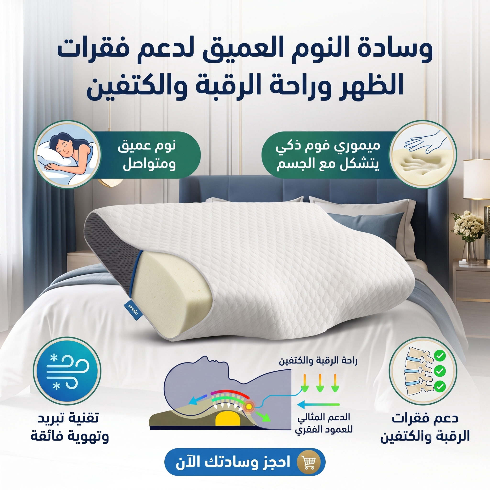وسادة النوم العميق لدعم فقرات الظهر وراحة الرقبة والكتفين