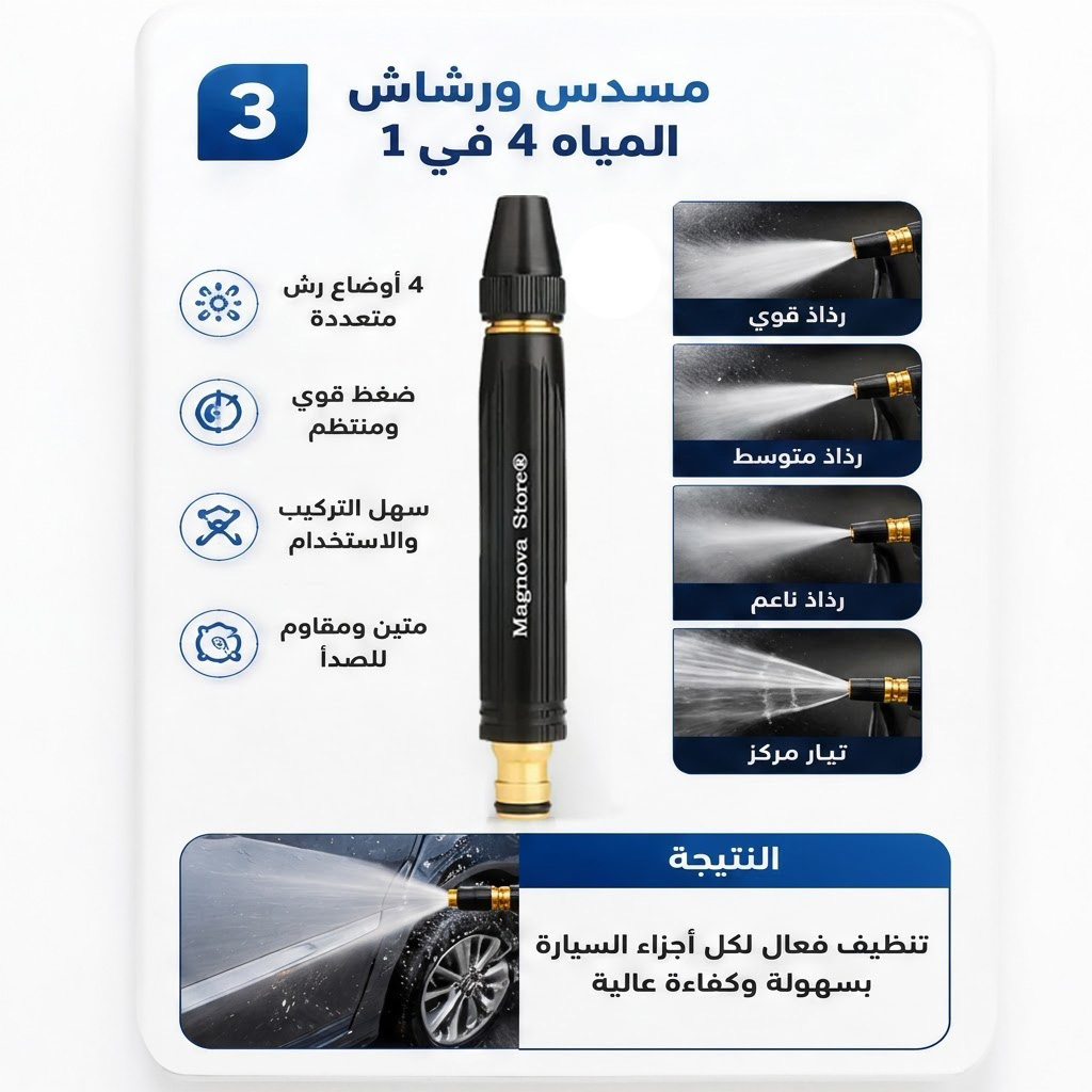 عرض العناية بالسيارة 4×1 "قطعتين ملمع السيارة Shield Bright + سبراي تجديد تابلوه السيارة + مسدس ورشاش المياه 4 في 1