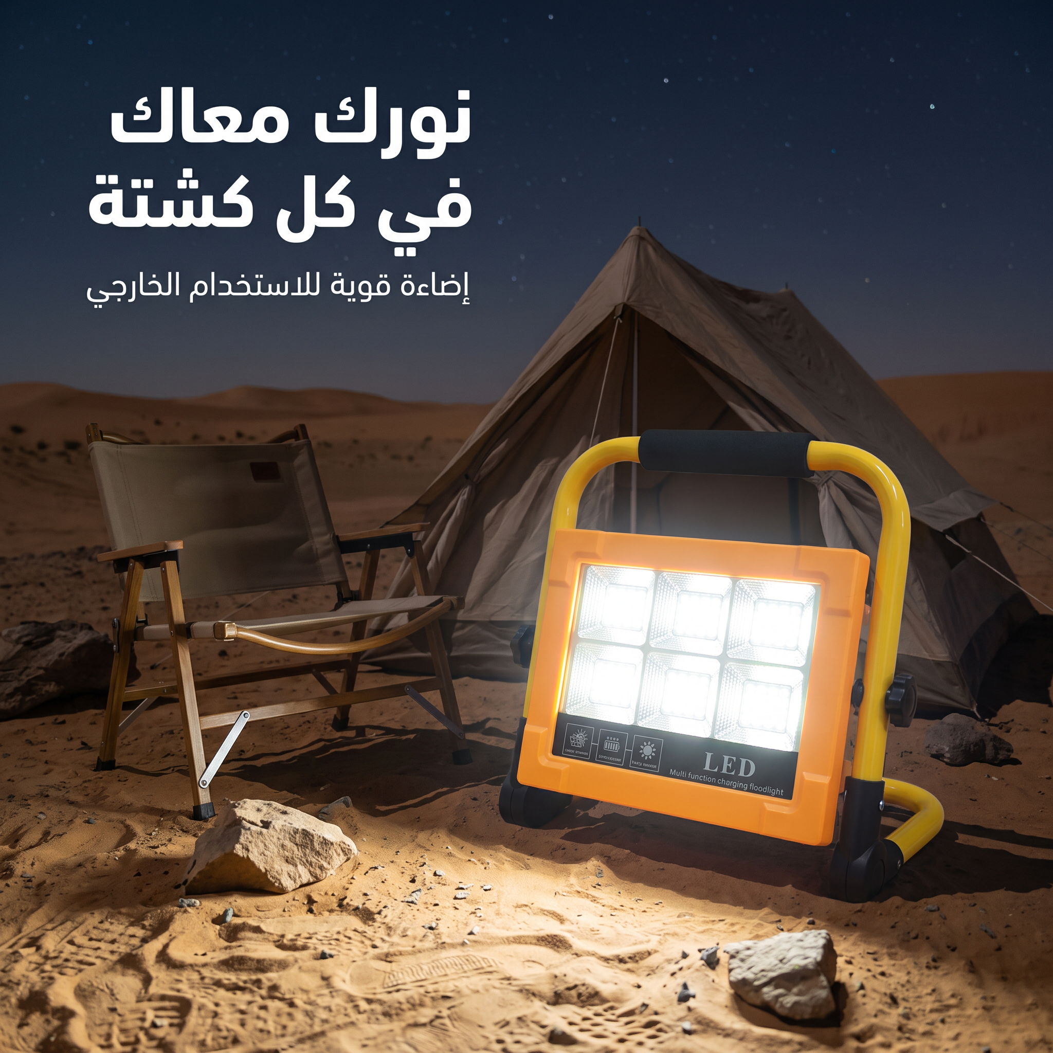  مصباح LED قابل لإعادة الشحن (6 أوضاع) يعمل بالطاقة الشمسية