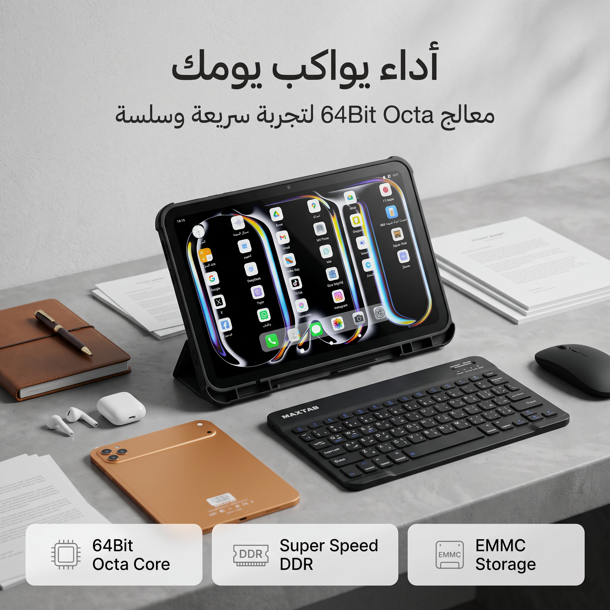 تابلت 12 بوصة MAXTAB 70 Pro (ضمان عام ) بكيبورد و ماوس بلوتوث + مجموعة هدايا