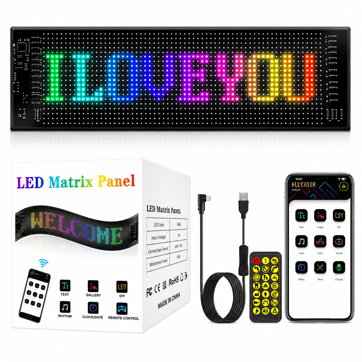 لافتة سيارة LED مرنة مع تحكم ذكي عبر تطبيق بلوتوث