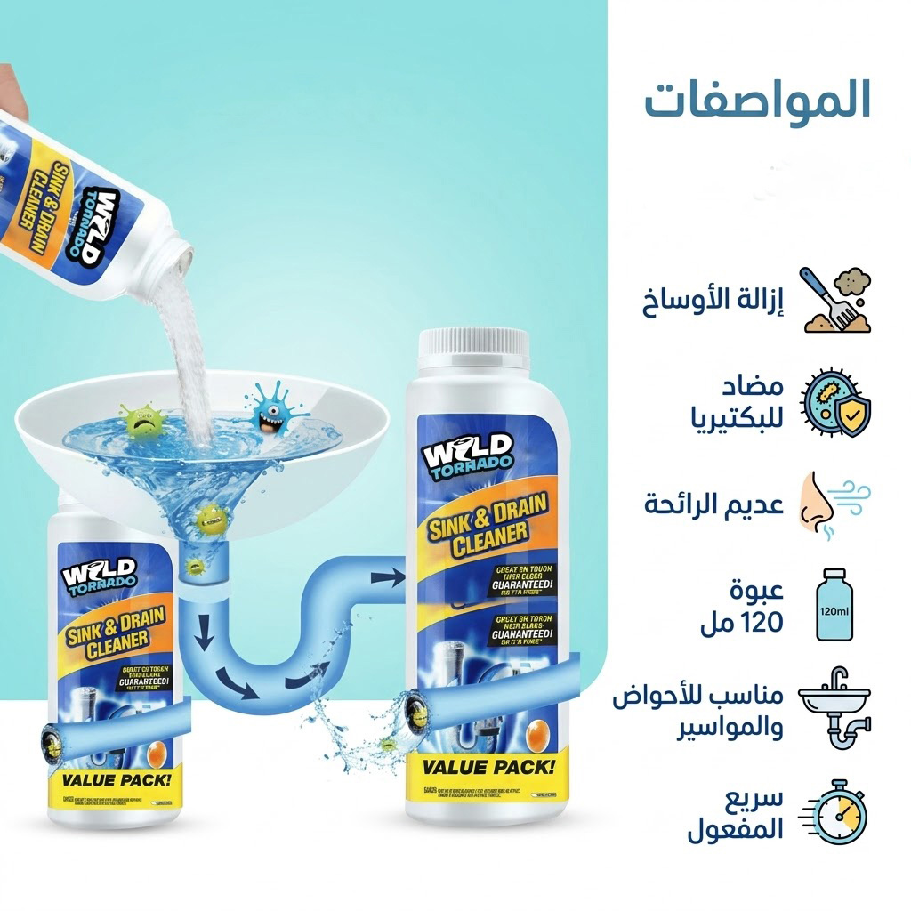 عرض اسبراي التنظيف الجبار Multipurpose Bubble Cleaner مع قطعتين مسحوق تسليك الأحواض