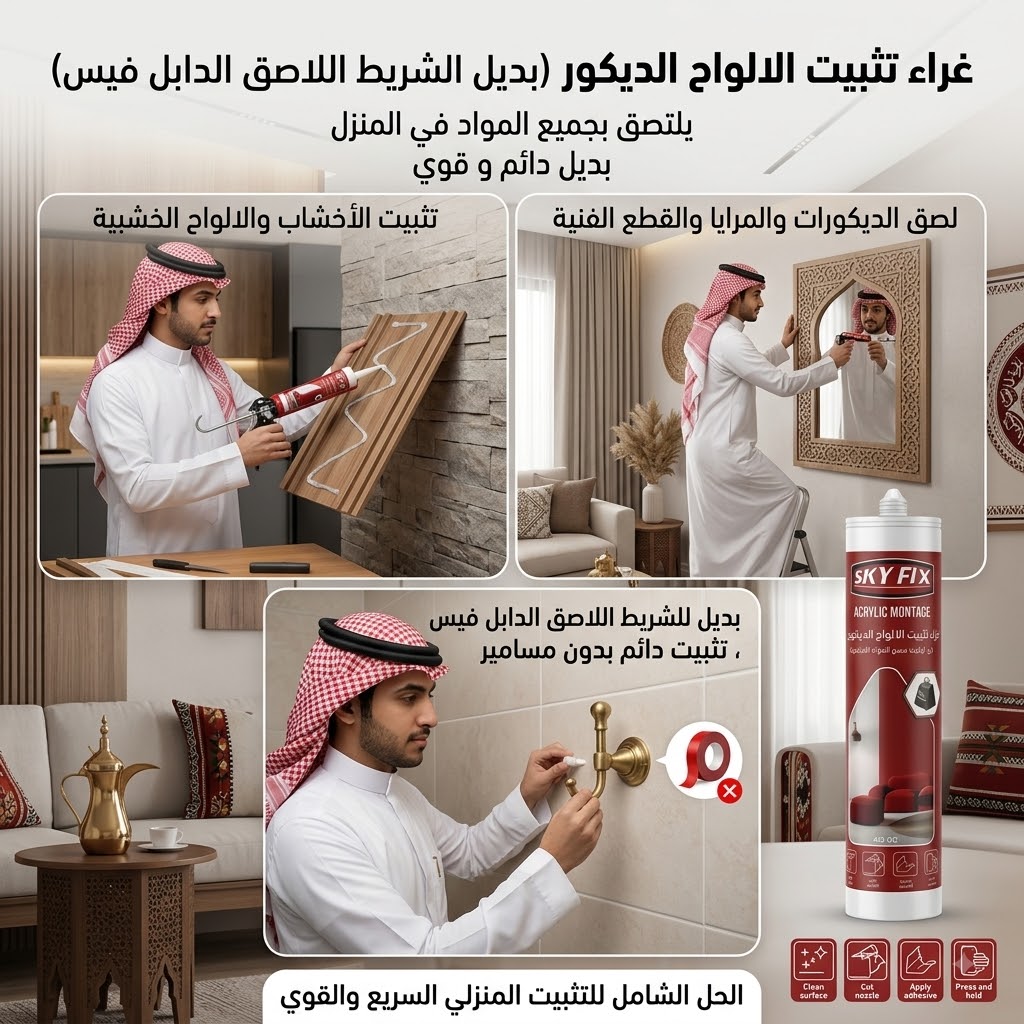 غراء تثبيت الالواح الديكور(بديل الشريط اللاصق الدابل فيس )