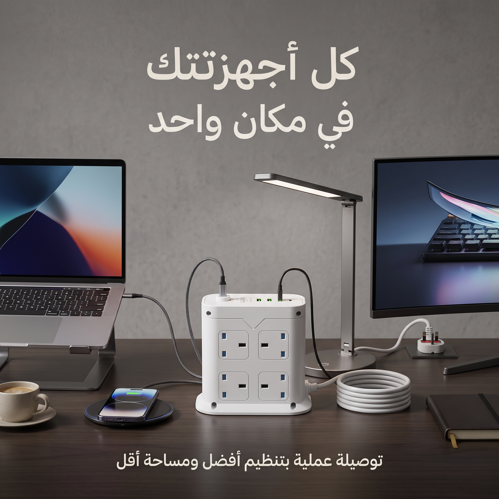 محطة شحن احترافية للسيت أب 5 متر – نظم مكتبك وأجهزتك في مكان واحد | ضمان عام