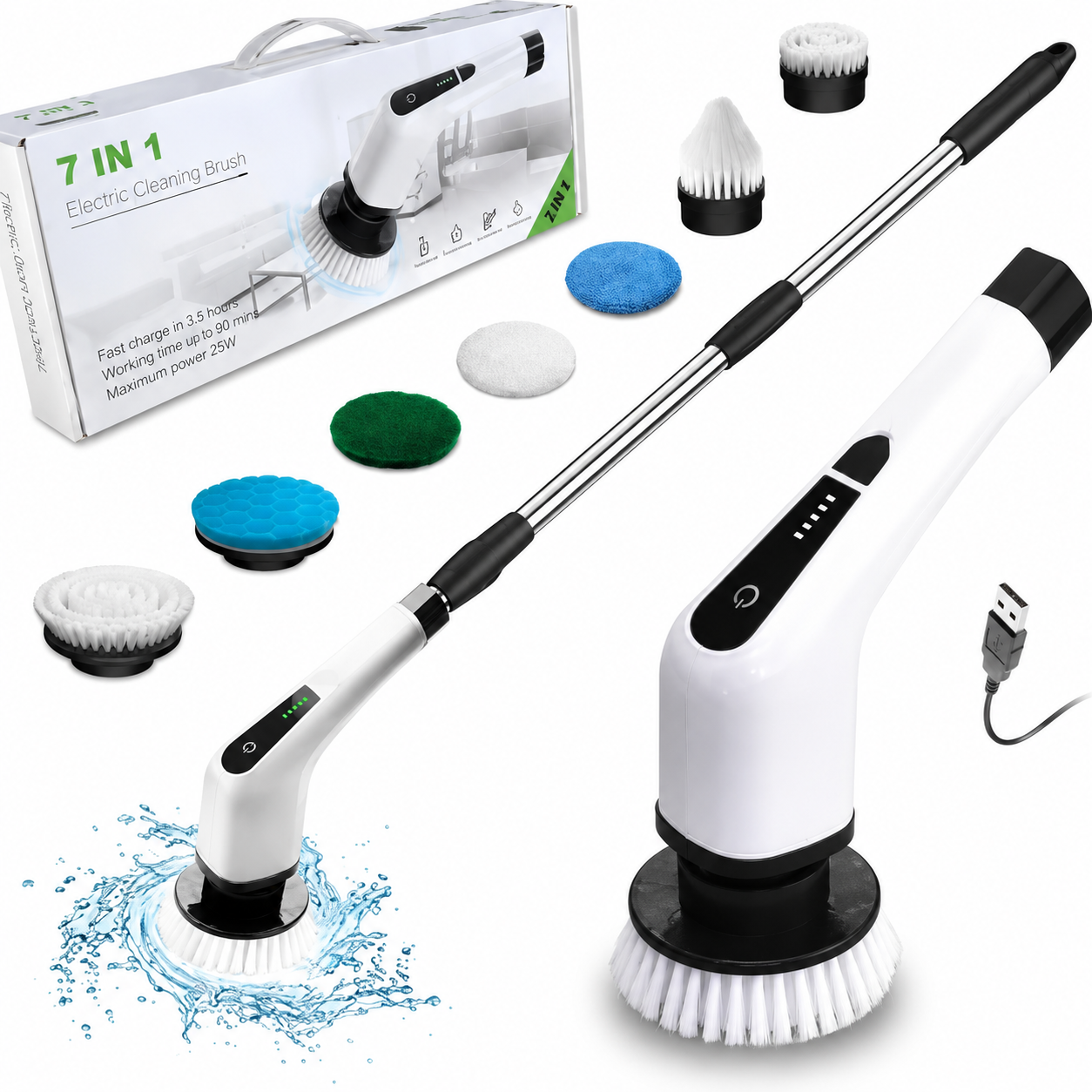 عرض طقم فرشه التنظيف الدواره مع قطعه اسبراي التنظيف الجبار Multipurpose Bubble Cleaner مع المكنسة القابلة لأعادة الشحن 3 في 1