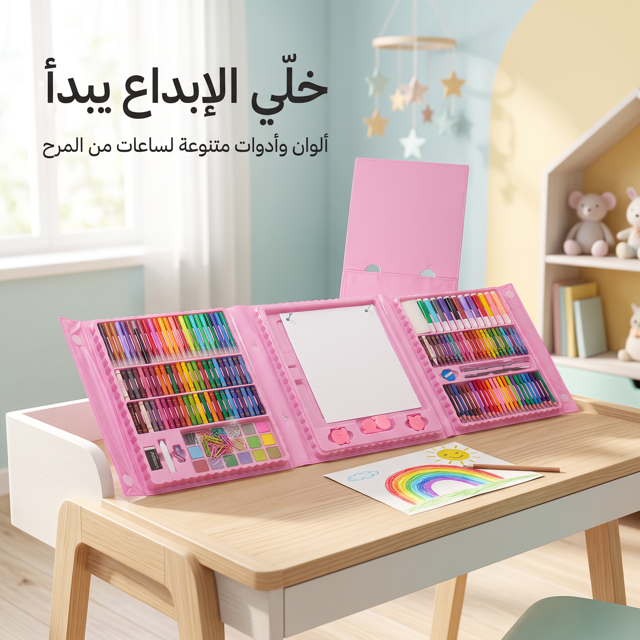 مجموعة أدوات فنية للأطفال مكونة من 208 قطع – مستلزمات رسم وتلوين وأعمال فنية يدوية