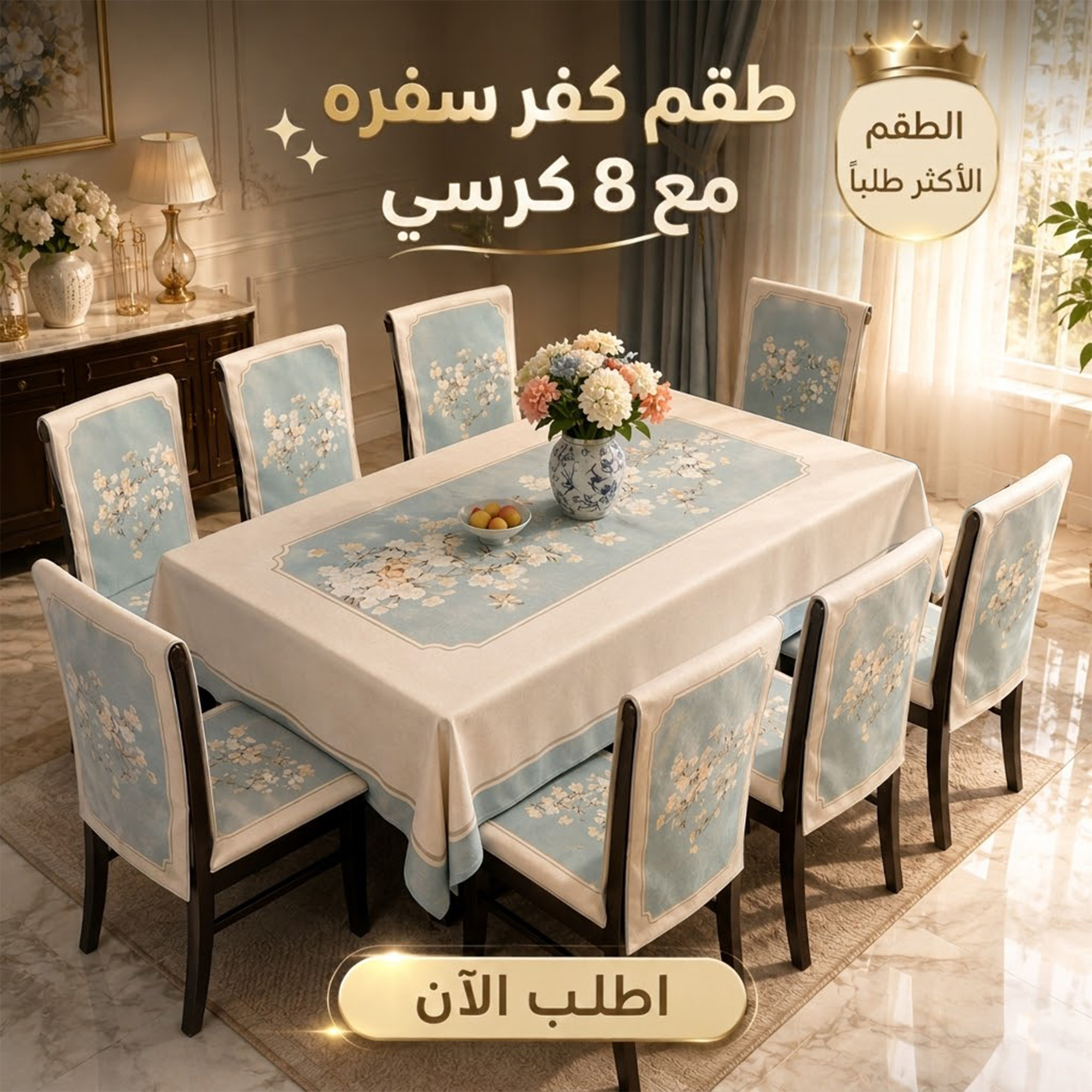 مفرش سفره + 8 كفر كرسي سفره