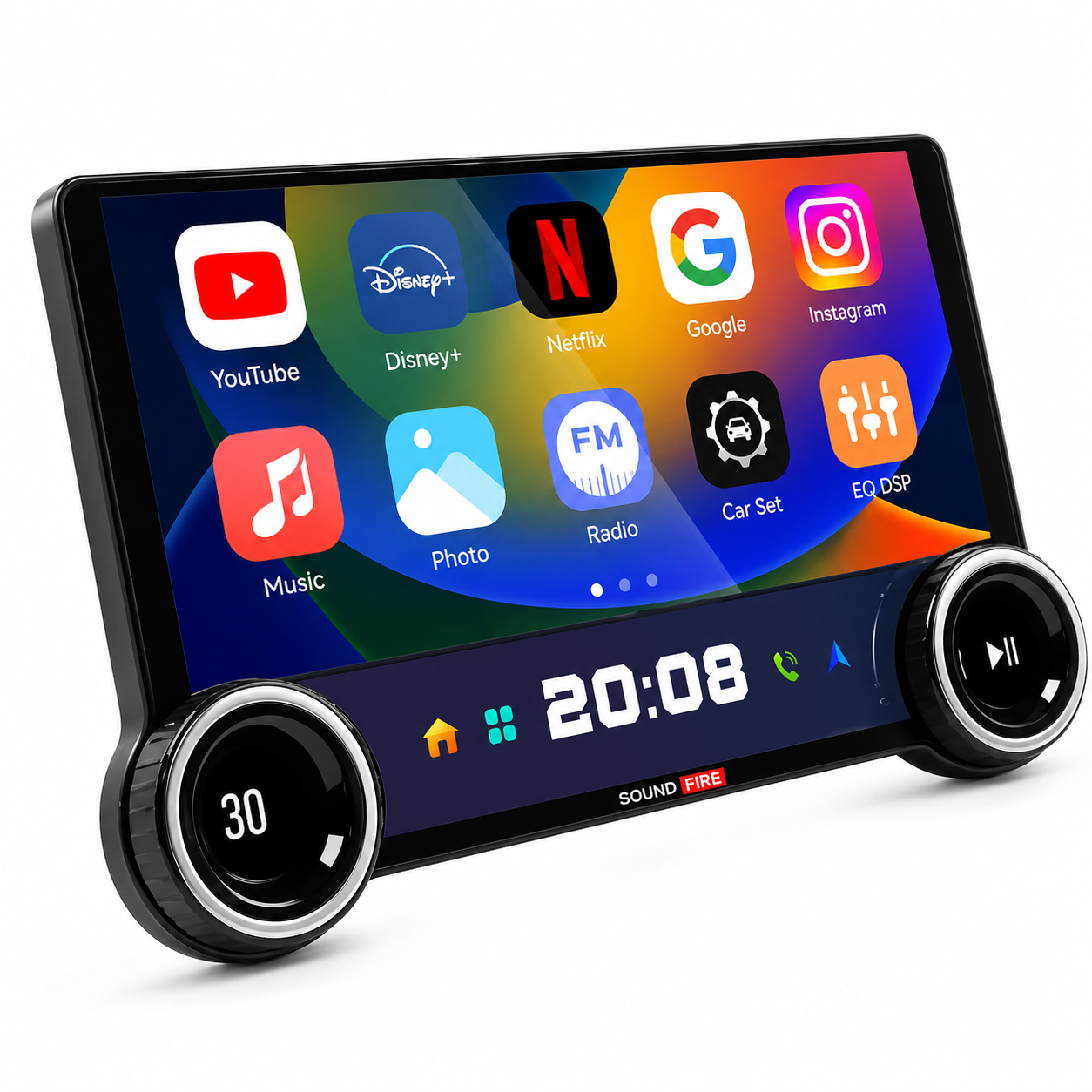 شاشة مشغل سيارة أندرويد 10.1 بوصة 4K بدقة 4/64GB يدعم CarPlay