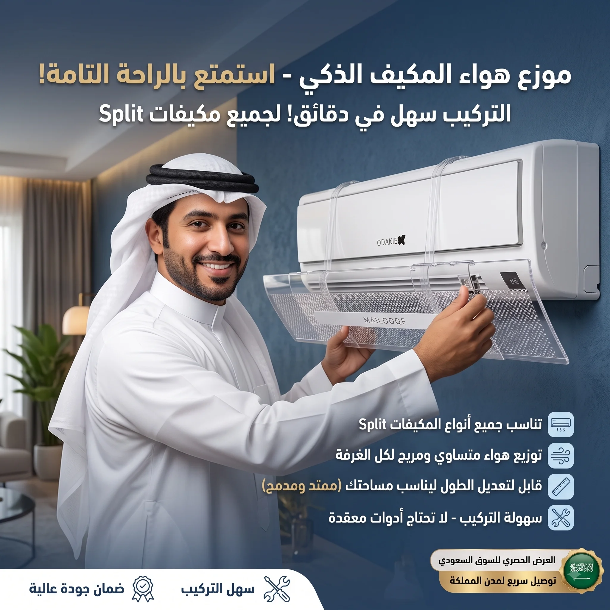موزع هواء المكيف (السبليت) القابل للتعديل - تركيب بالتعليق بدون تخريم