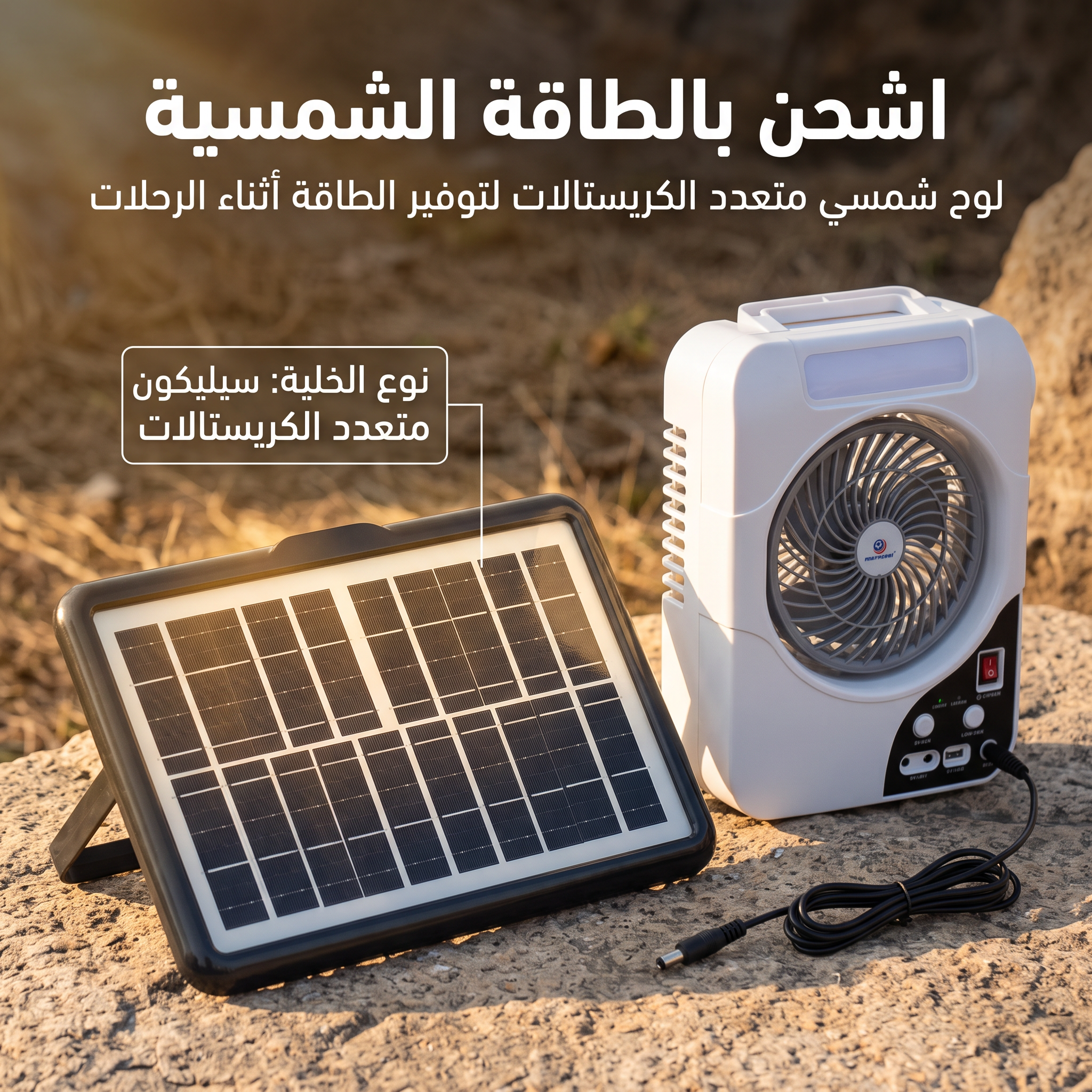 مروحة كشتات شحن بالطاقة الشمسية