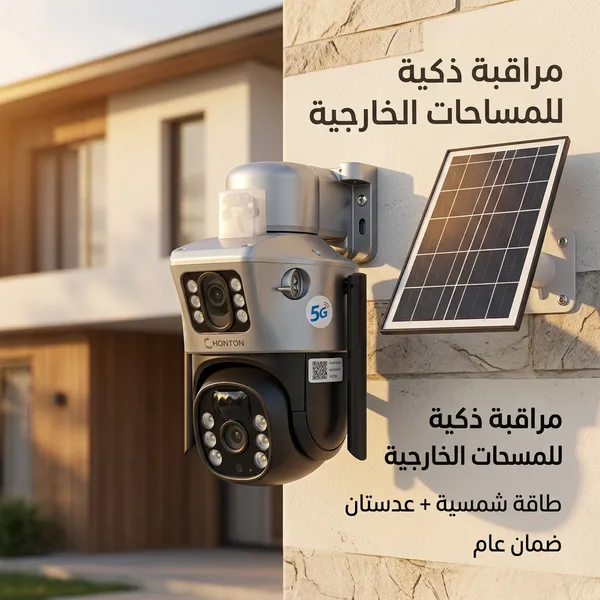كاميرا مراقبة مزدوجة بالطاقة الشمسية 8MP مع شريحة 4G/5G وWiFi – دوران 360° ورؤية ليلية ملونة
