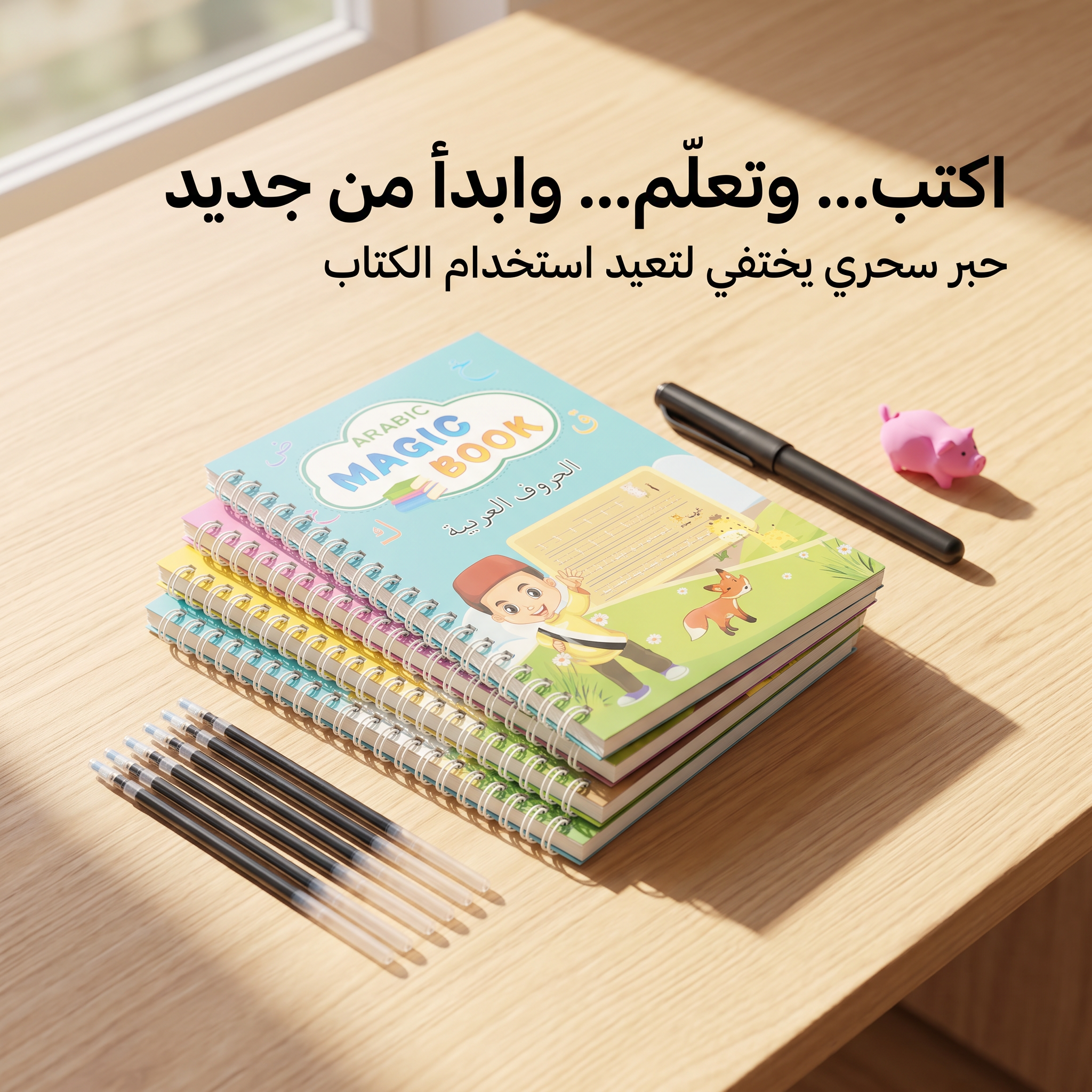 كتب التدريب السحرية للخط والكتابة القابلة لإعادة الاستخدام للأطفال (4 كتب)