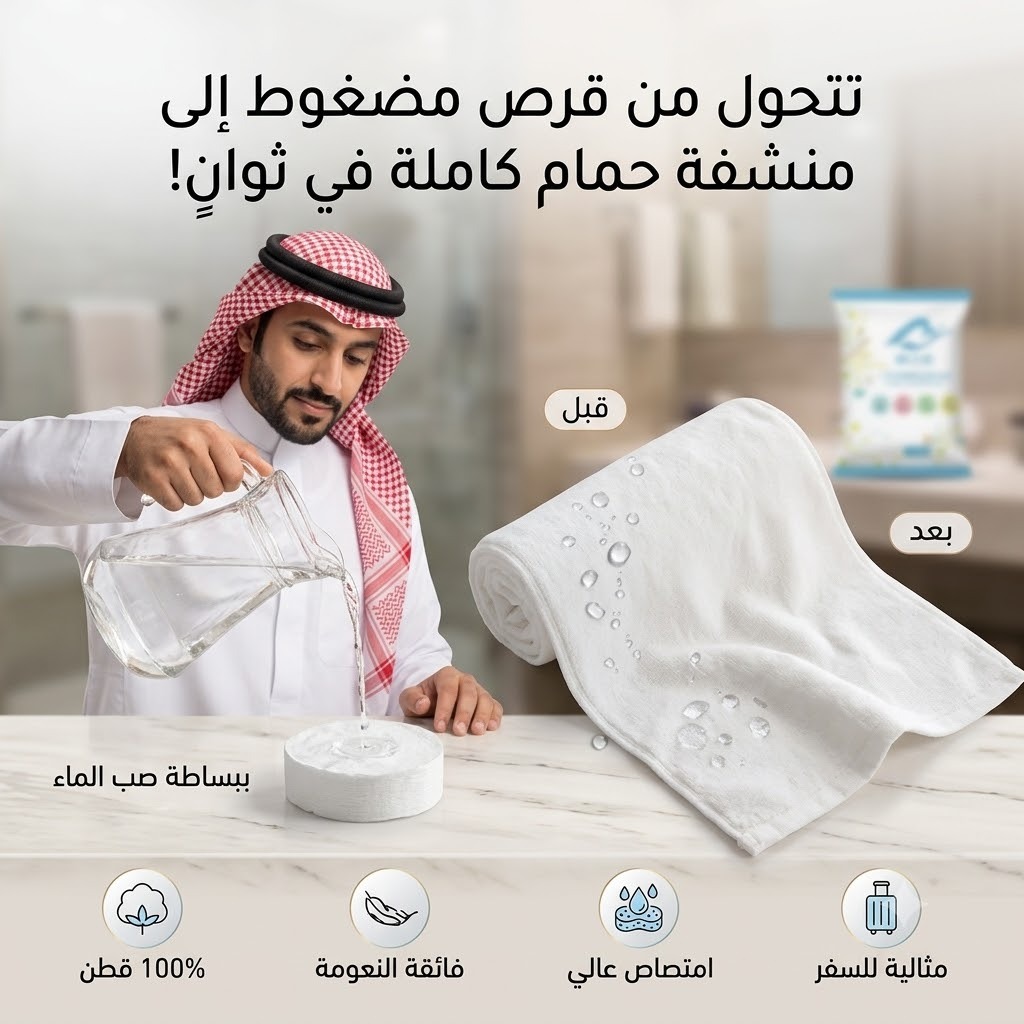 منشفة سفر سحرية مضغوطة قابلة للتمدد عند التبلل بالماء