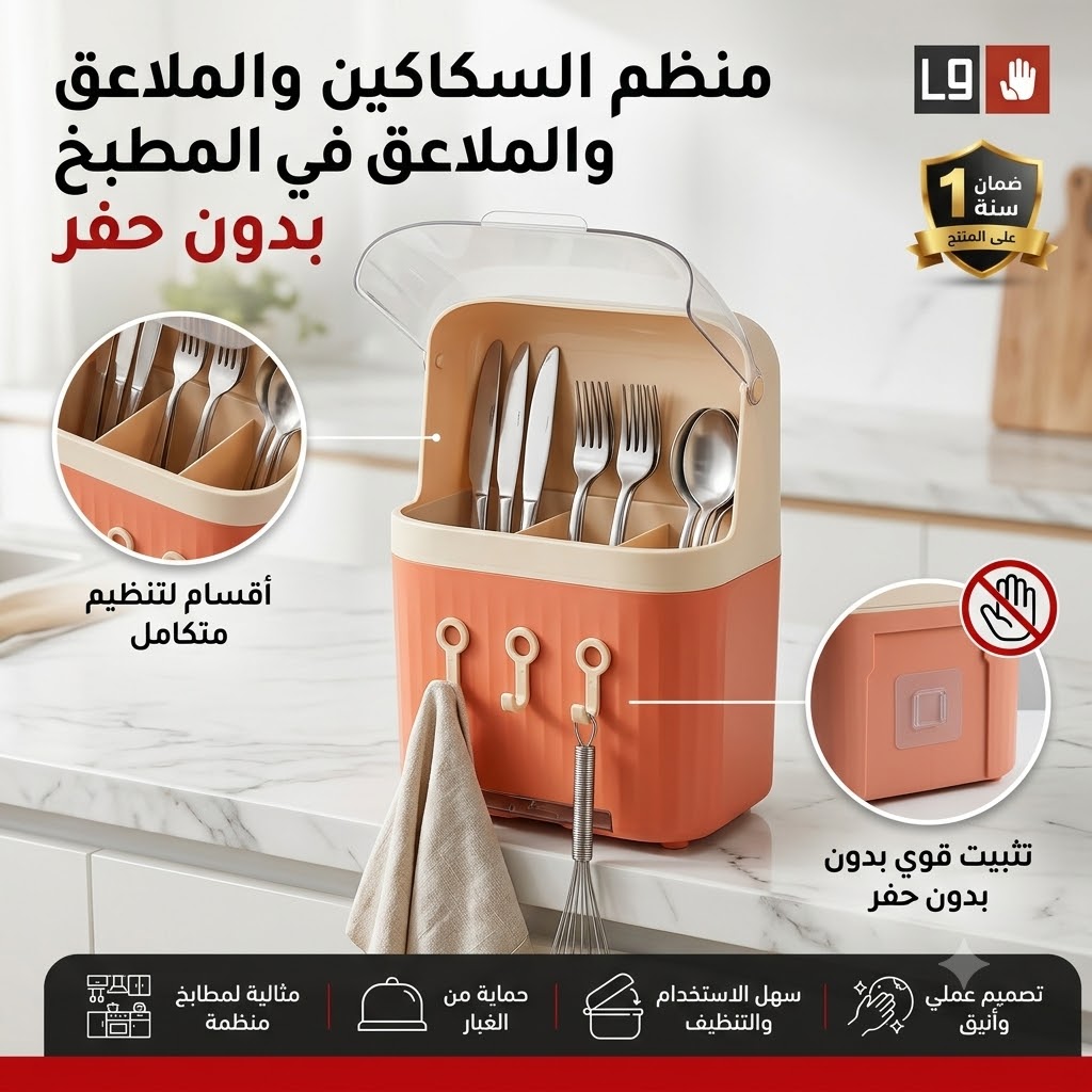 منظم السكاكين والملاعق في المطبخ بدون حفر 