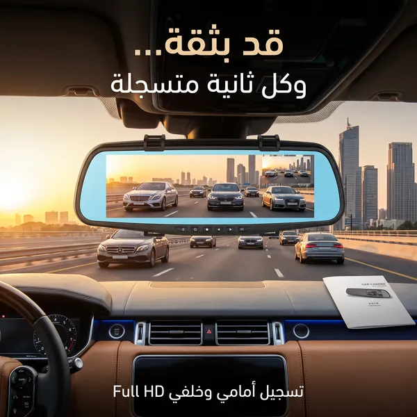 داش كام مرآة احترافية Full HD بشاشة 4.3 بوصة وكاميرا أمامية وخلفية واسعة 170° مع تصوير ليلي وتسجيل تلقائي تركب عن طريق ولاعة السيارة