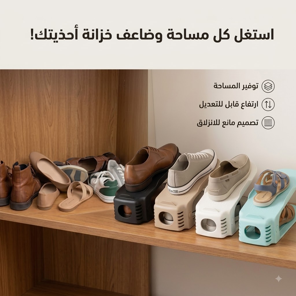  4 قطع منظم الأحذية المزدوج (رتب أحذيتك فوق بعض بتكة واحدة)