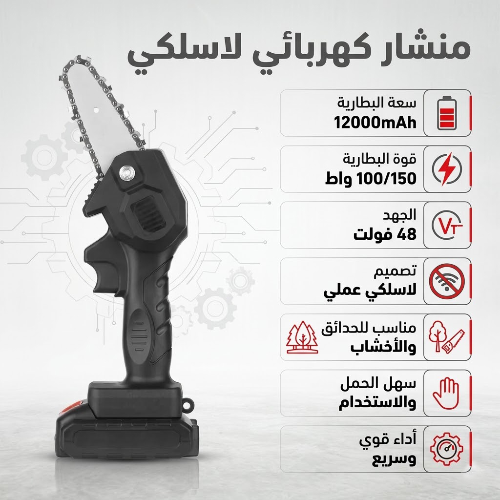 منشار كهربائي لاسلكي محمول ببطارية قابلة للشحن لقطع الخشب