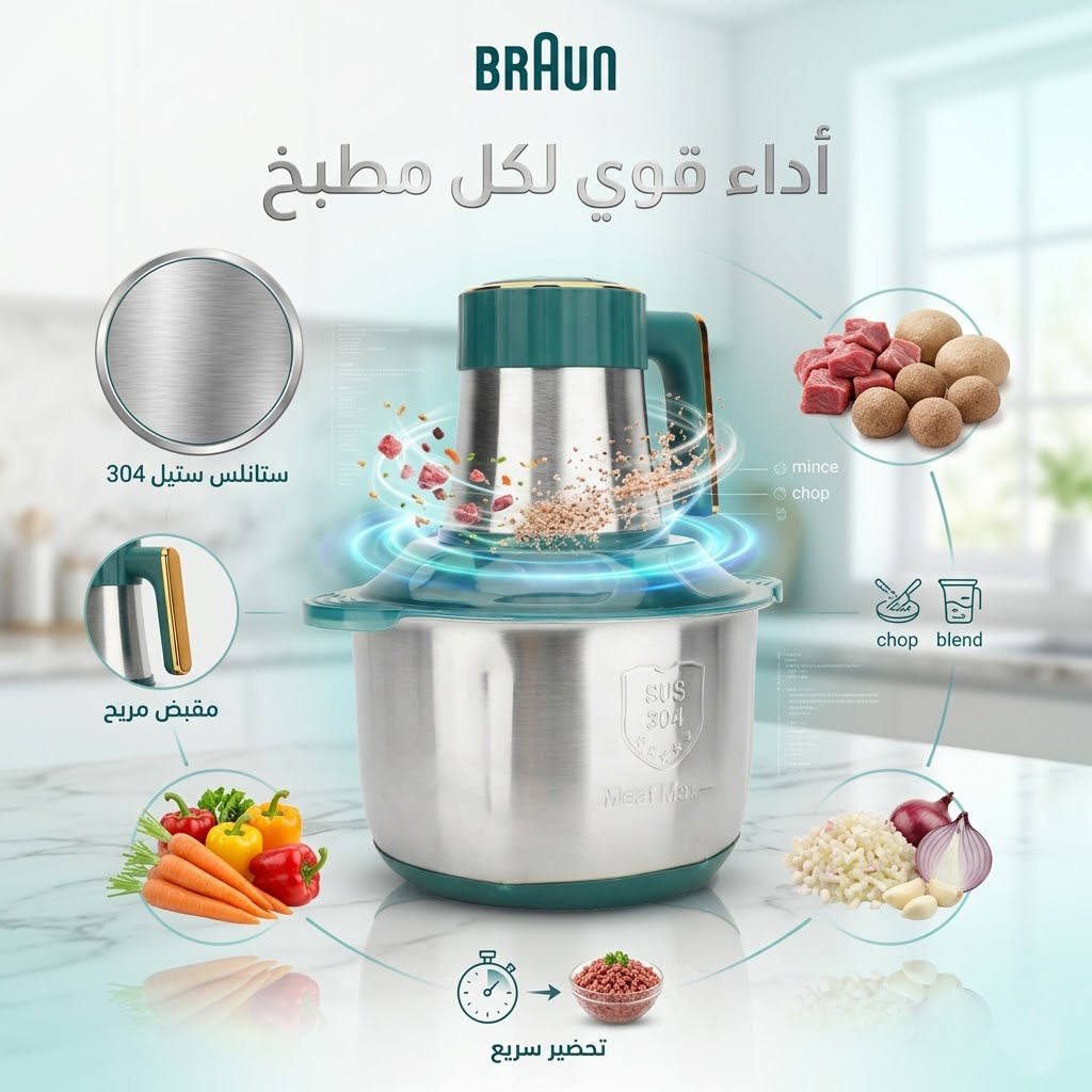 كبة كهربائية BRAUN للحوم والخضروات (8500 واط - 6 لتر)