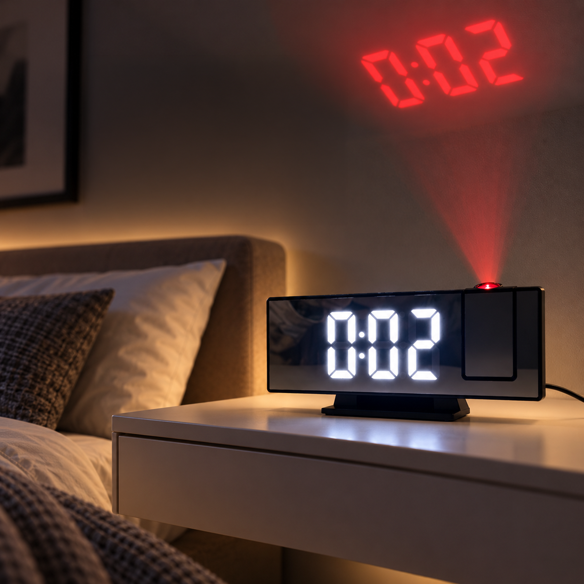 ساعات منبه رقمية للغرف مع شاشة LED كبيرة وجهاز عرض دوار وخمسة مستويات إضاءة وشاحن USB وبطارية احتياطية