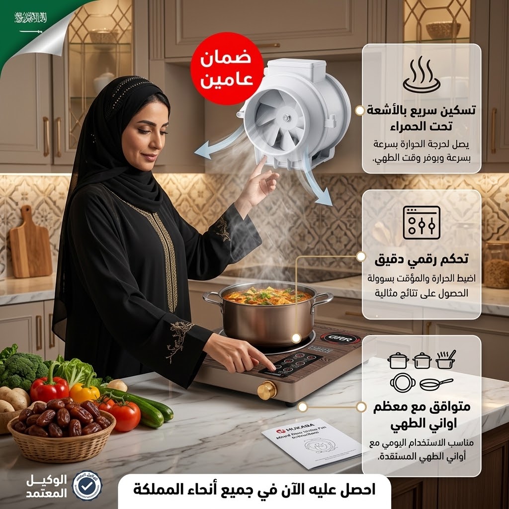 عرض المطبخ (موقد سيراميك ذكي بضمان عامين+ شفاط ومروحة متنقلة بضمان عامين)