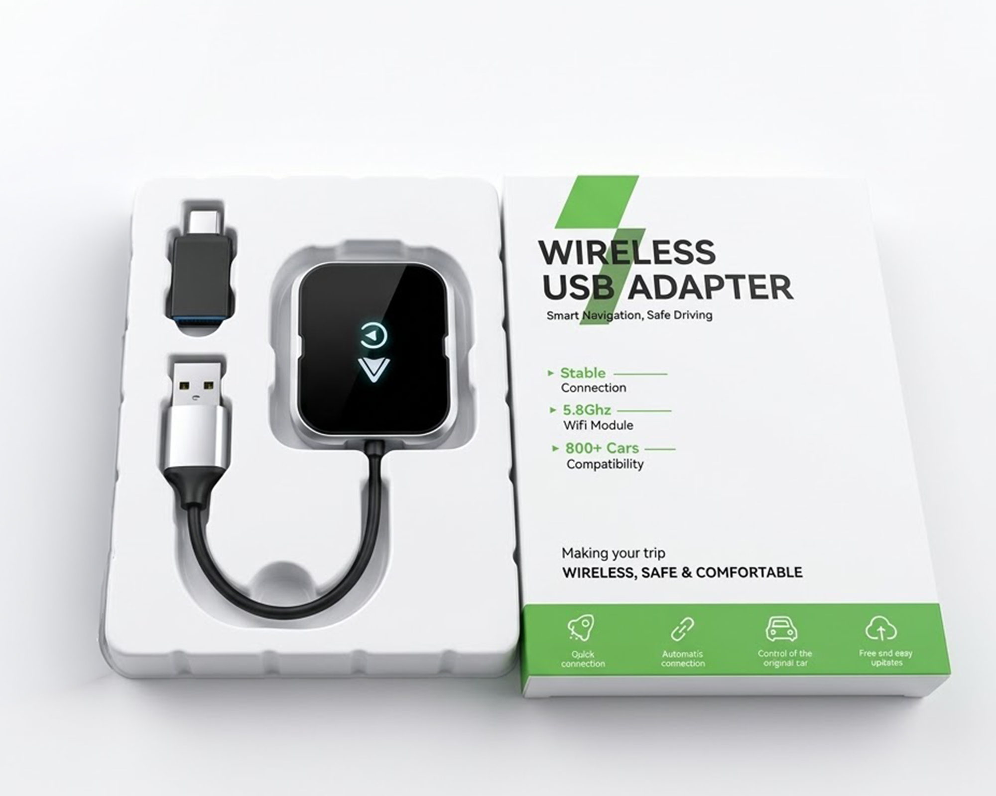 محول Wireless CarPlay و Android Auto لاسلكي للسيارات (USB)