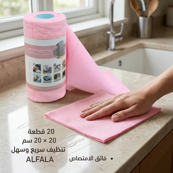 رول كبير الحجم لمناديل مايكروفايبر متعددة الاغراض قابلة لاعادة الاستخدام والغسل ومضادة للبكتيريا