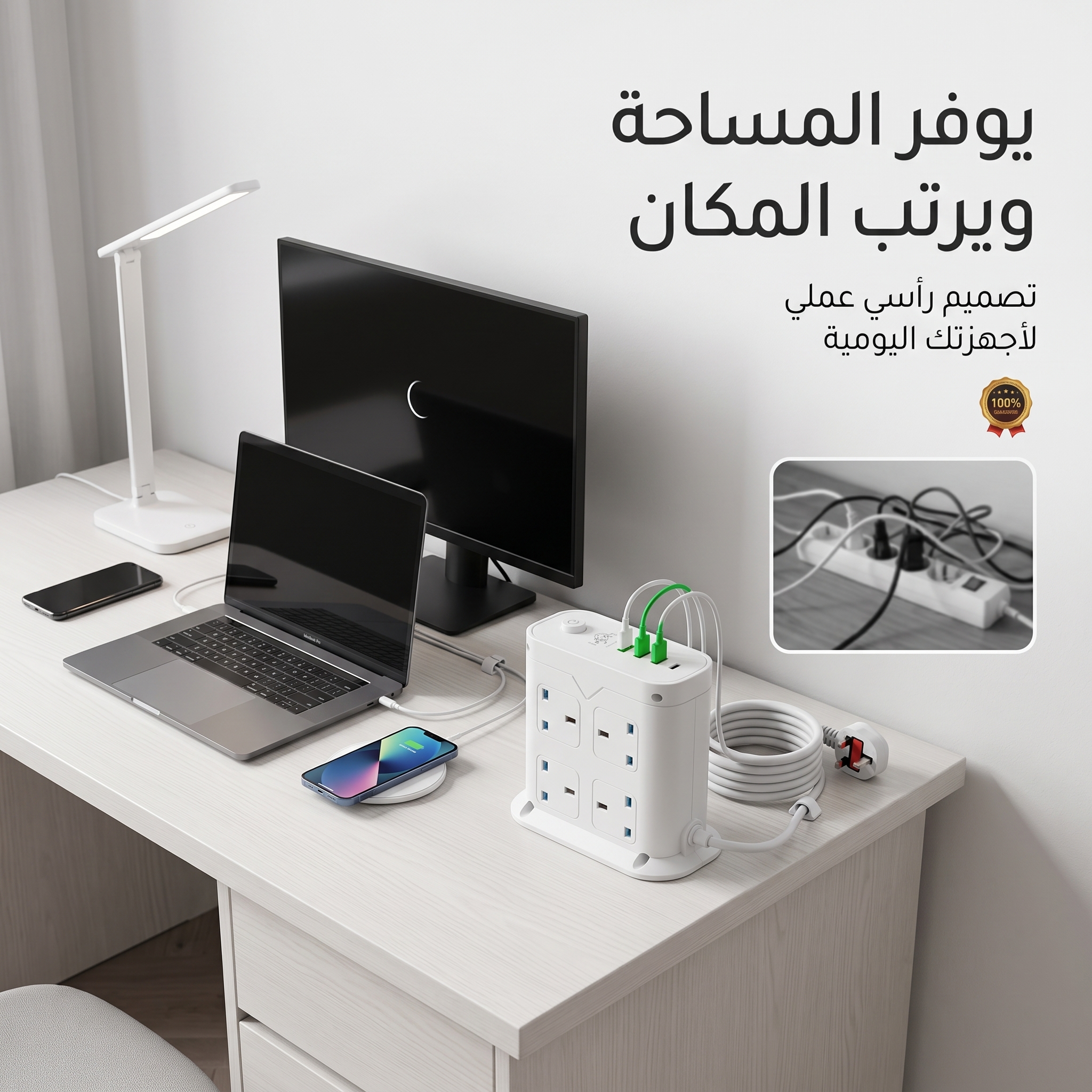 محطة شحن احترافية للسيت أب 5 متر – نظم مكتبك وأجهزتك في مكان واحد | ضمان عام