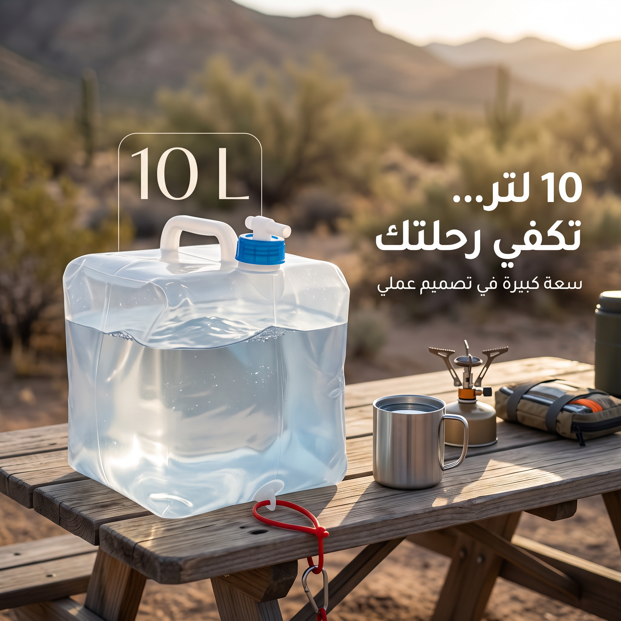 جيركن ماء مرن وقابل للطي ذكي مع محبس مياه (سعة 10 لتر).لطلعات والسفر والتخيم