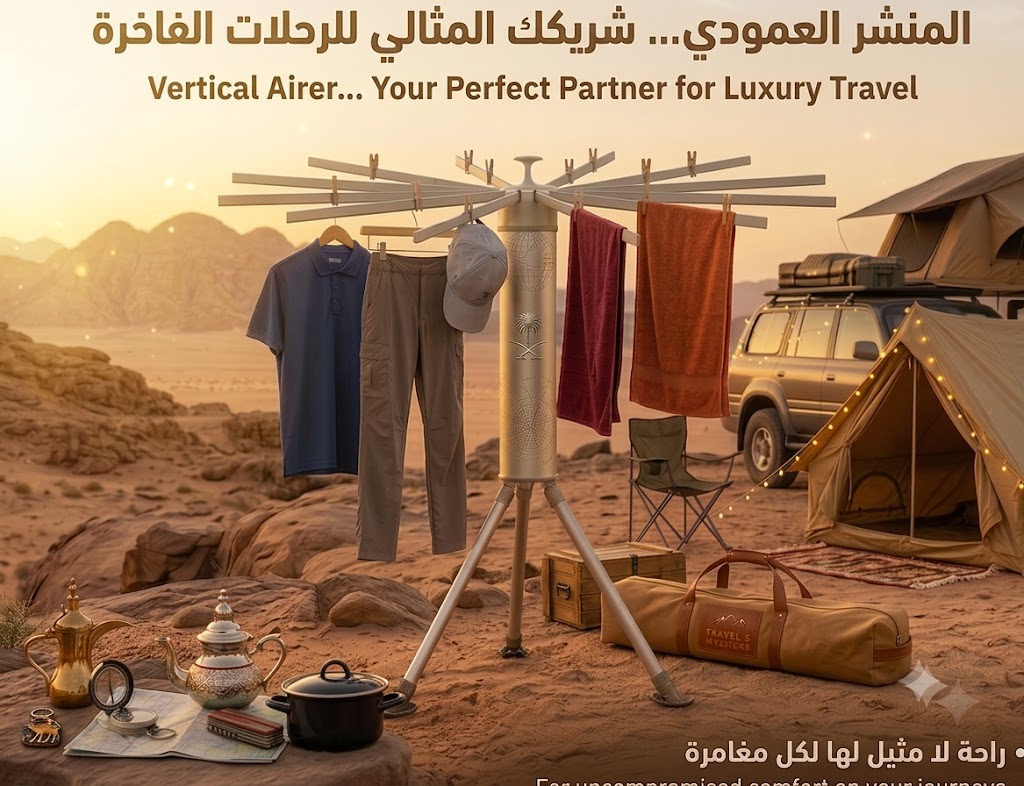 منشر وعلاقة ملابس عمودي بعدد 12 علاقه  قابل للطي للمنزل والرحلات - مع حقيبة حمل