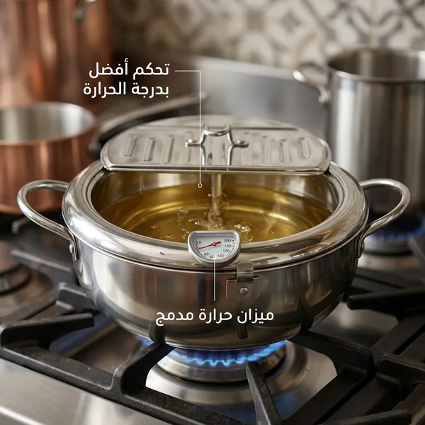 وعاء قلي عميق ستانلس ستيل مع شبكة تصفية