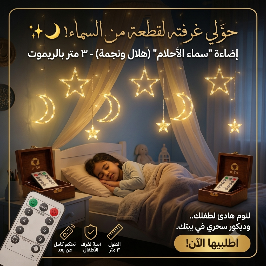 ستارة النجوم والأهلة المضيئة لغرف الأطفال والنوم (٣ متر بريموت) - لنوم هادئ وديكور عصري