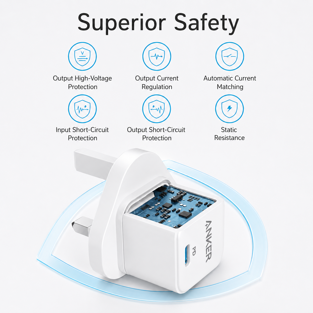عرض Anker Power Port Nano-20W + كابل شاحن USB متعدد 15 سم، شحن سريع 3 في 1 (Lightning, Type-C & Micro USB)