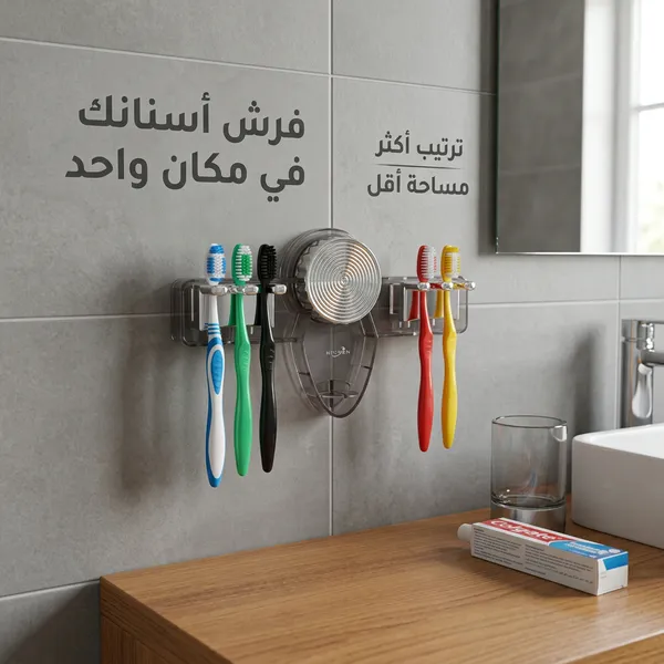 حامل جداري مزدوج لفرش الاسنان والمكانس  يثبت بالشفط(بدون تخريم)