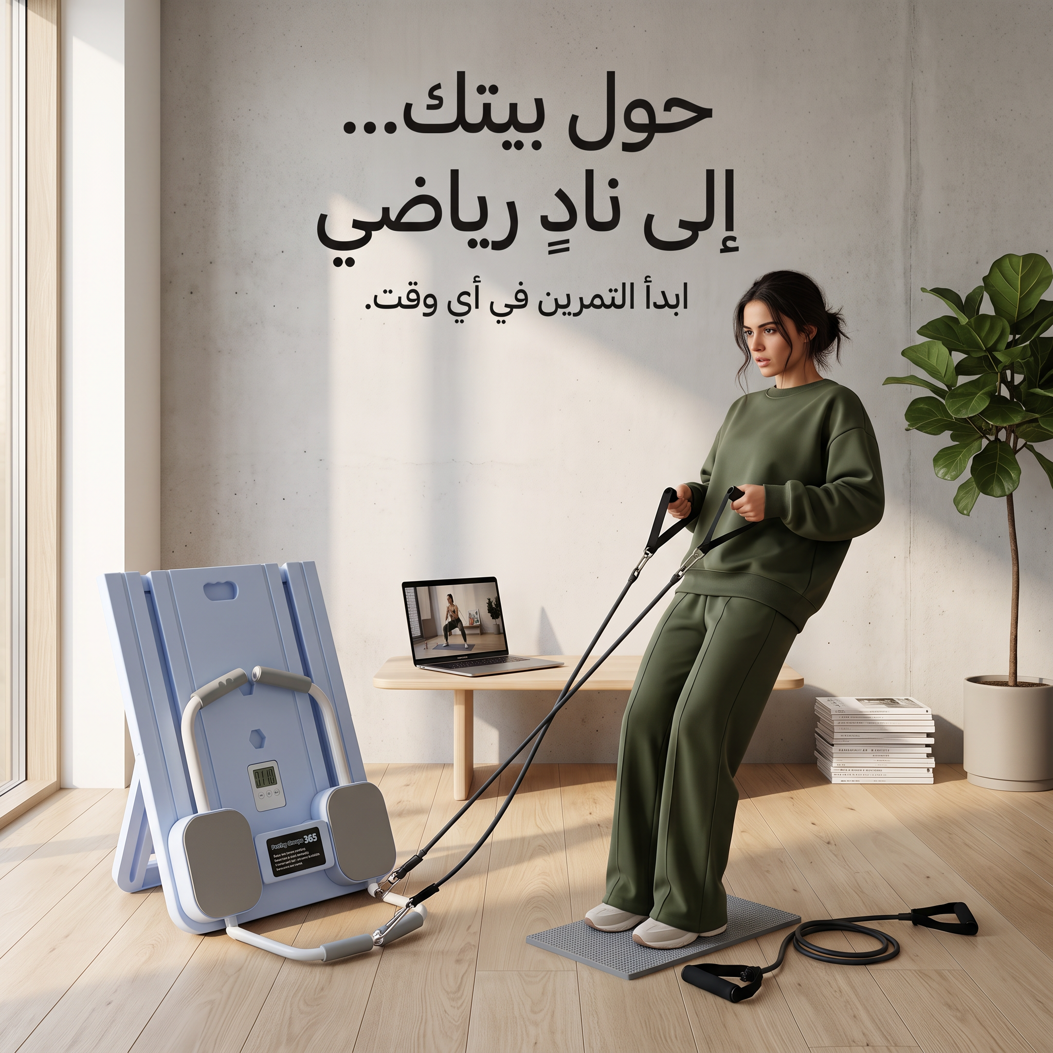 لوح بيلاتس قابل للطي مع أحزمة مقاومة لتمارين الجسم بالكامل بشاشة رقمية