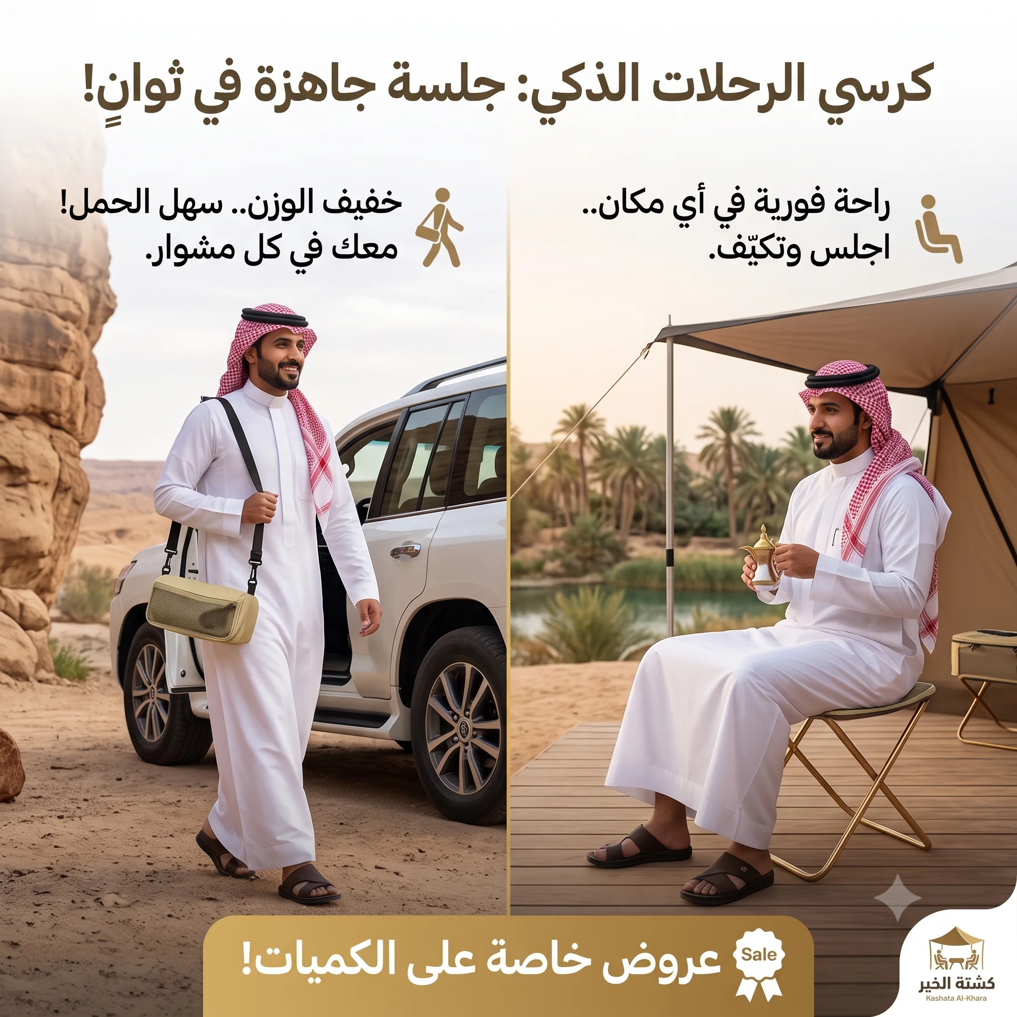 كرسي رحلات محمول قابل للطي بشنطة مدمجة