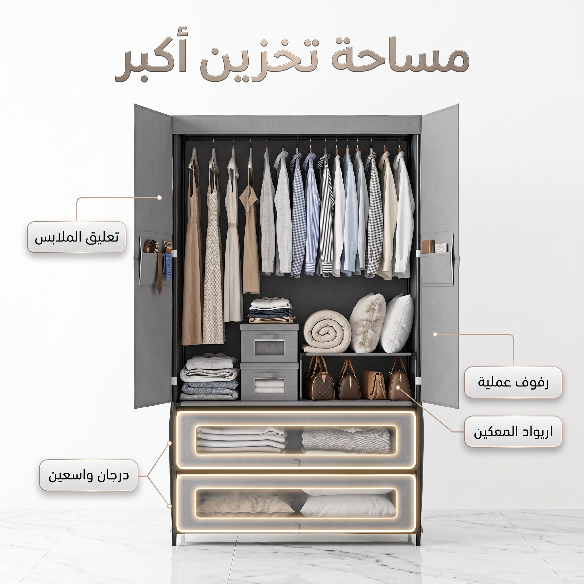 خزانه ملابس مع رفين تخزين الحديثه