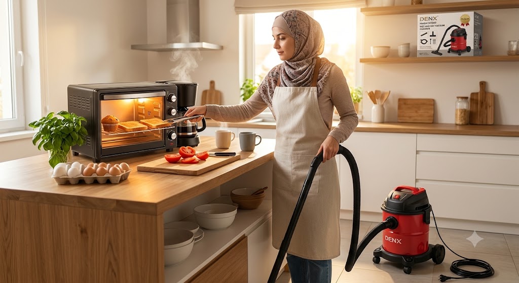 ميكروويف وقلاية وصانعة قهوة 3 في 1 نيو جولدن +مكنسة جاف و رطب ونفخ من دينكس بضمان عامين 3 في 1 للمنزل والسيارة