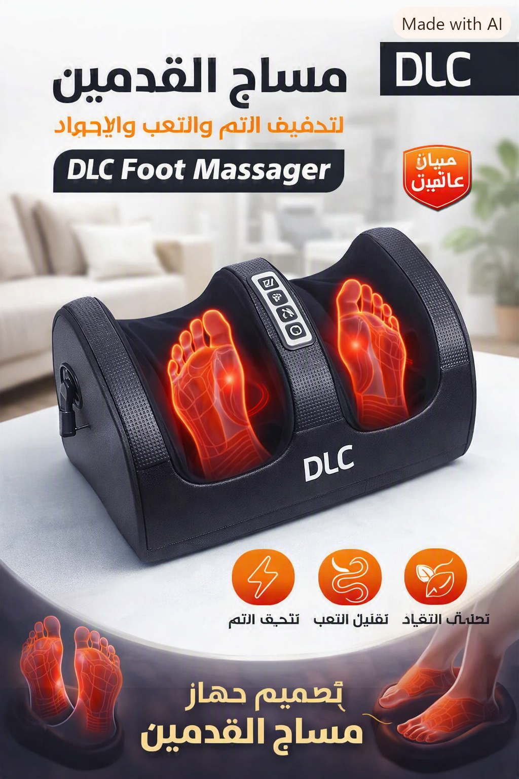  DLC  مساج آلام القدمين بالحرارة | لتخفيف الألم والتعب والإجهاد-ضمان عامين جهاز