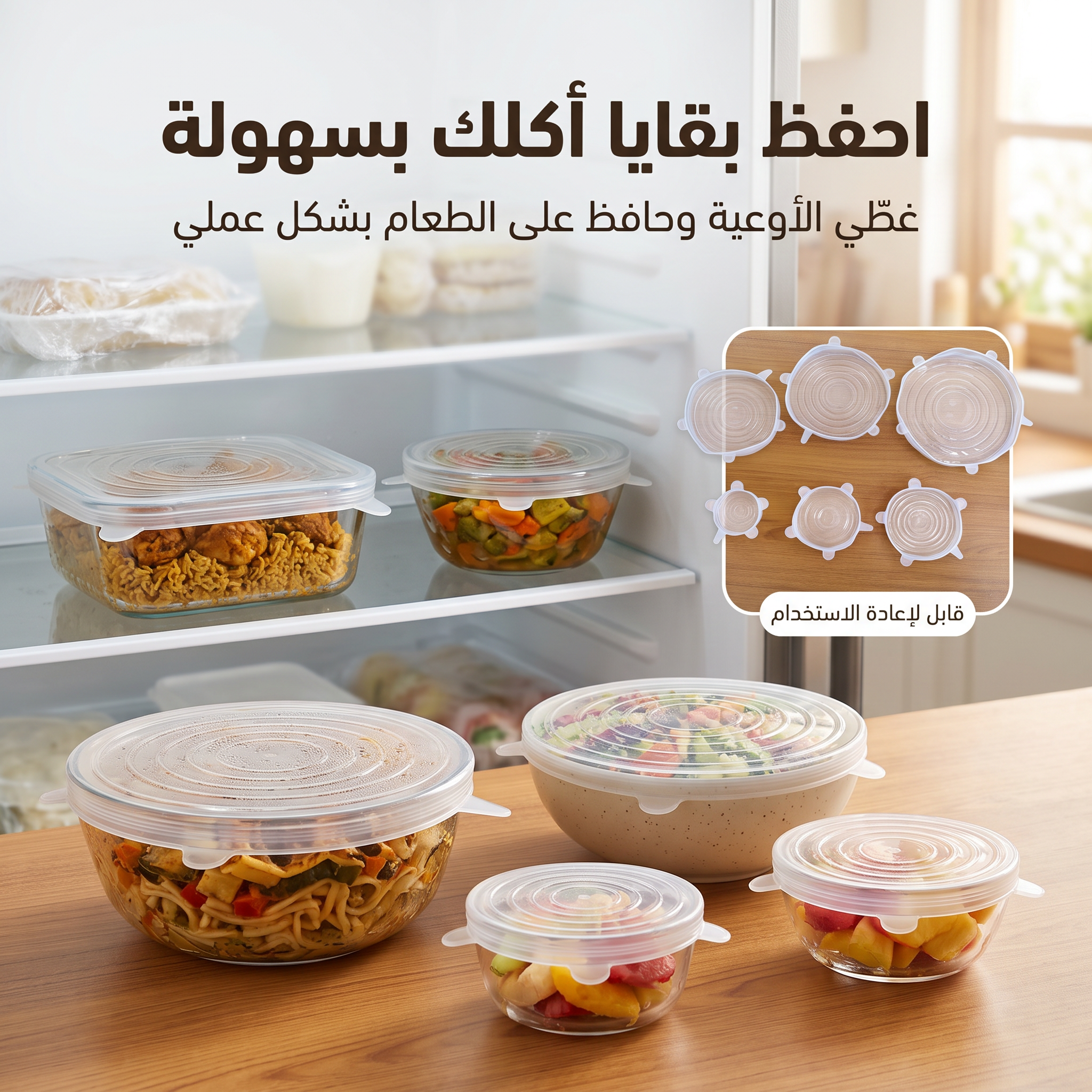 غطاء حفظ الطعام السليكون (6 قطع)
