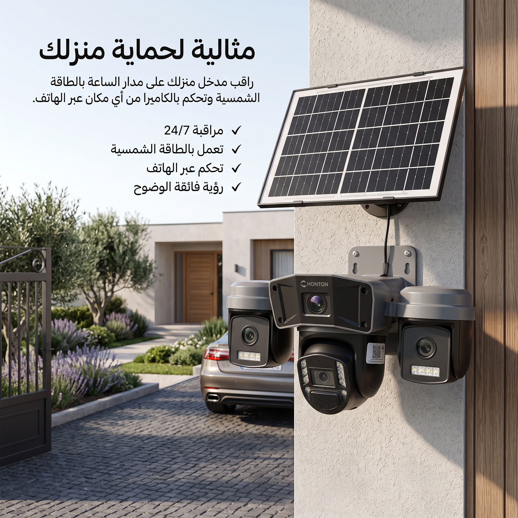 S60     ﻛﺎﻣﯾرا  ﻻﺳﻠﻛﯾﺔ  ﺑﺎﻟطﺎﻗﺔ  اﻟﺷﻣﺳﯾﺔ   -  3  ﻋدﺳﺎت  -  ﻣدﺧل  ﺷرﯾﺣﺔ  -  ﺗﺣﻛم  ﺑﺎﻟﮭﺎﺗف (ضمان عام )