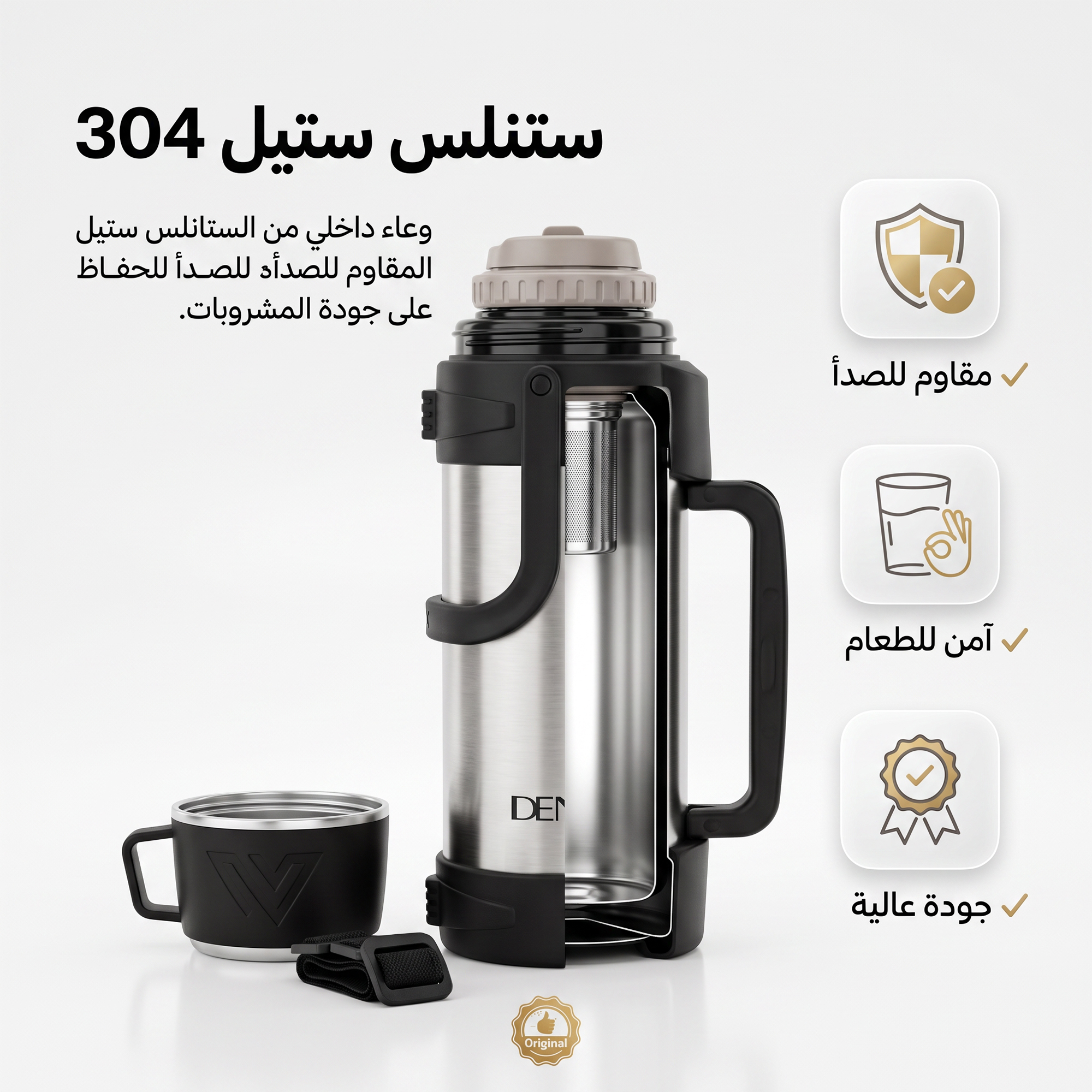 كوب حافظ للحرارة سعة 2L من الستانلس ستيل