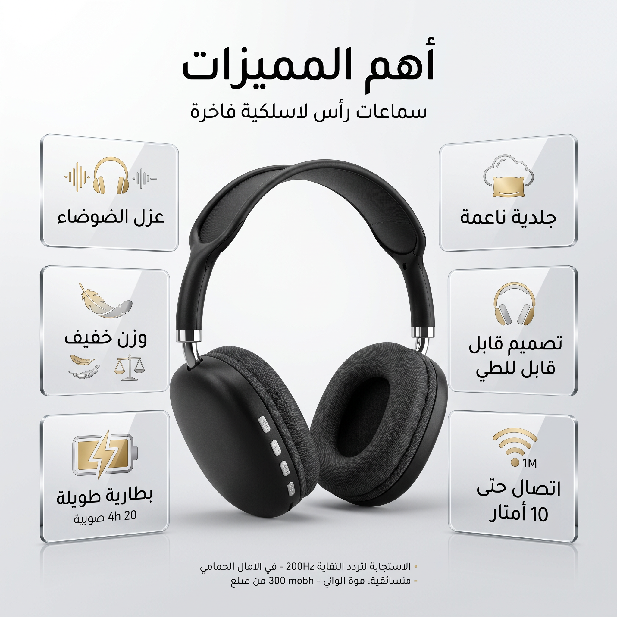 سماعة Headphone لاسلكية بعزل الضوضاء – تصميم قابل للطي