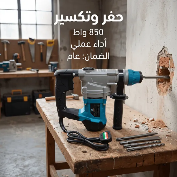 مثقاب تكسير وحفر كهربائي850  واط  – مع طقم كامل للاستخدام الشامل  بضمان عام