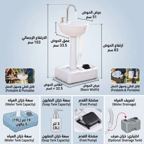 مغسلة متحركة سهلة التنقل
