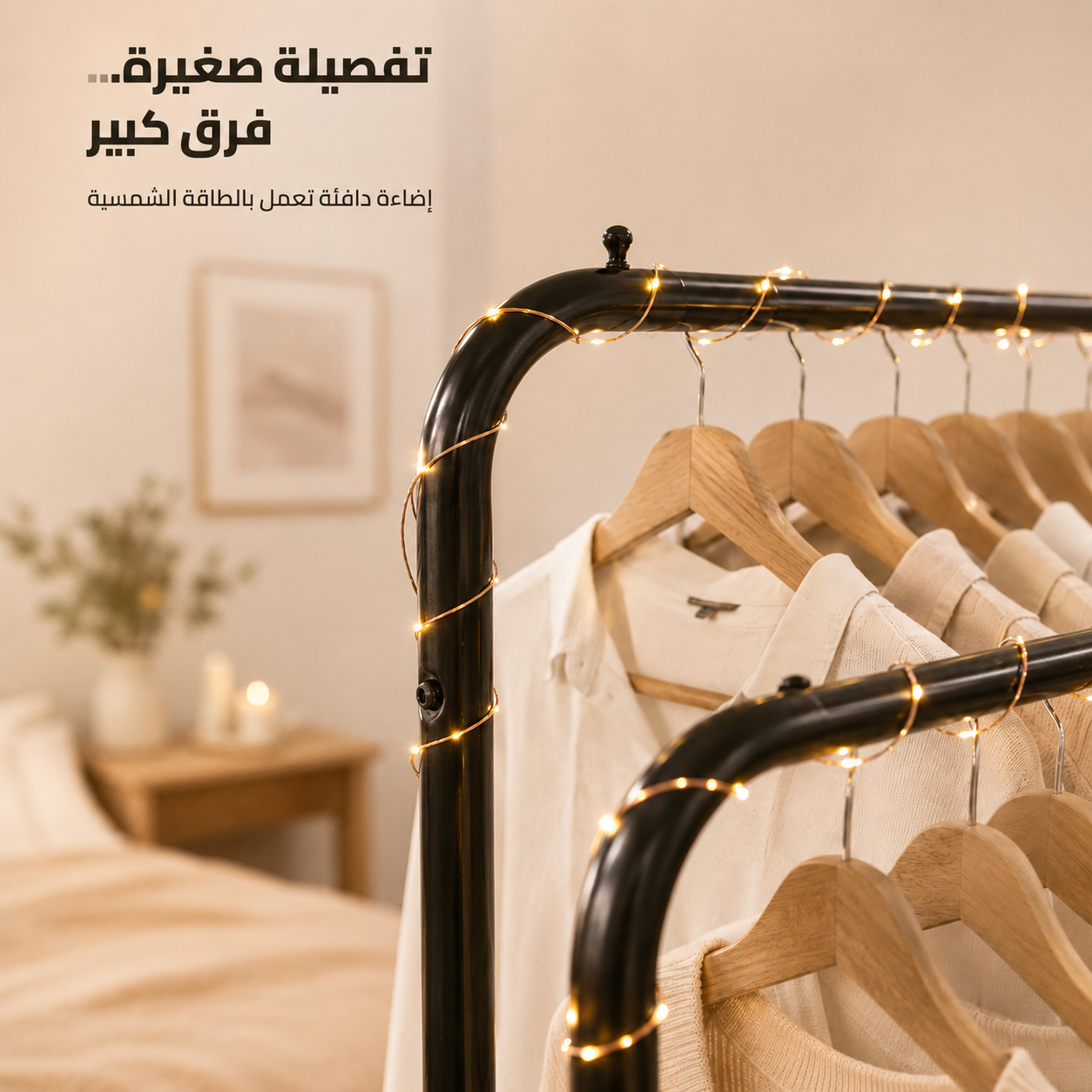 عرض ستاند ملابس زوجي بعجل مع ليد زينة يعمل بالطاقة الشمسية