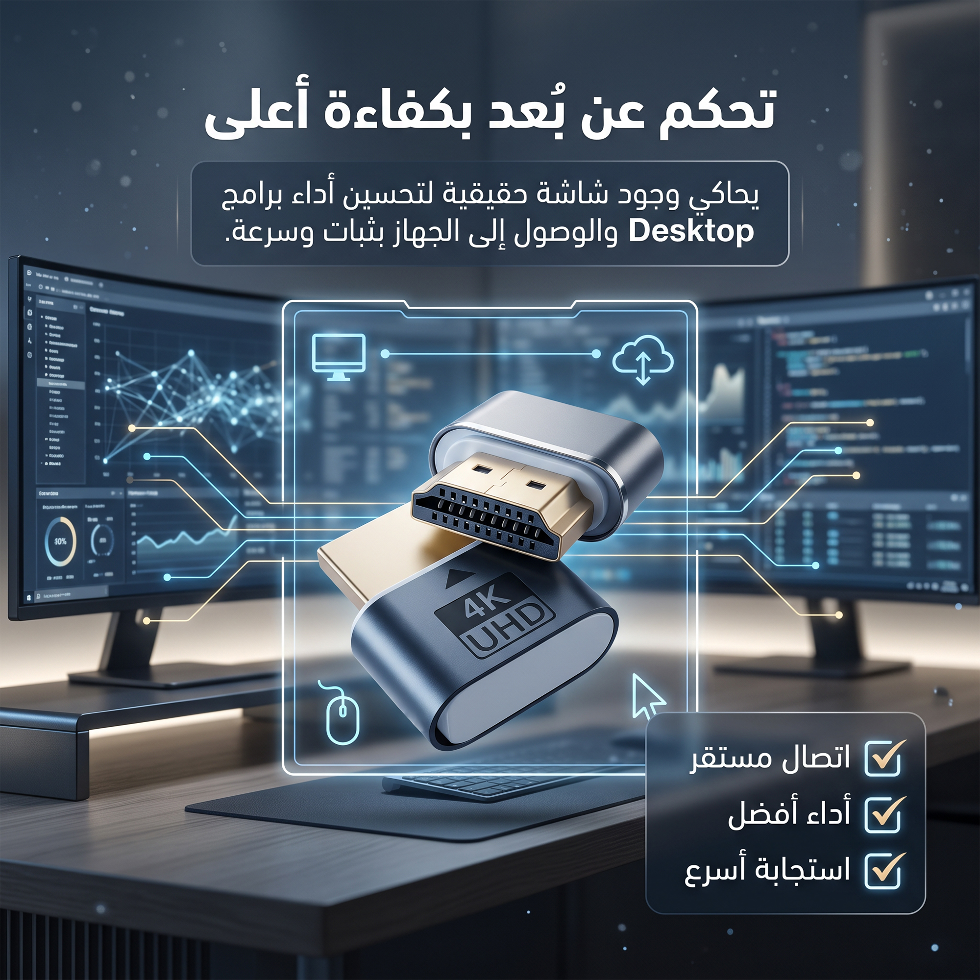 محاكي شاشة HDMI 4K للتحكم عن بعد ووضوح العرض